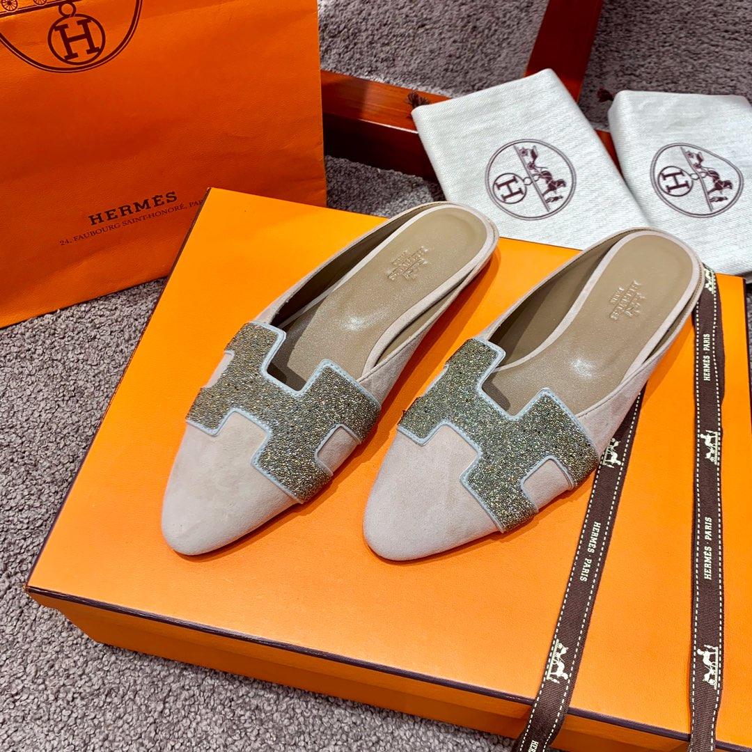 Hermes Chamois Leather mules