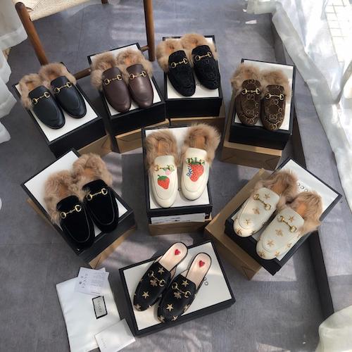 Gucci slippers with fur