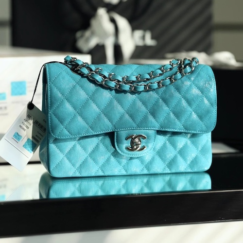 Chanel classic flap Tiffany blue small size