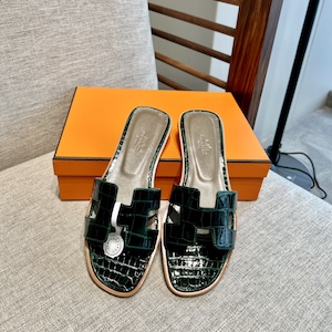 Hermes slippers crocodile leather 