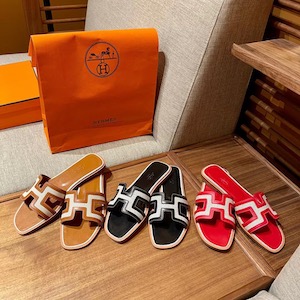 Hermes slippers canvas with leather